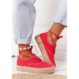 Šněrovací espadrilky na pletené platformě Big Star FF274141 červená červený 2