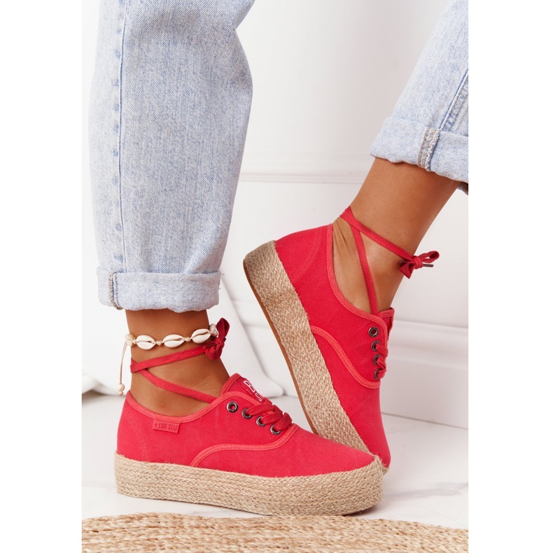 Šněrovací espadrilky na pletené platformě Big Star FF274141 červená červený 2