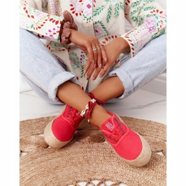 Šněrovací espadrilky na pletené platformě Big Star FF274141 červená červený 3