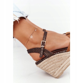 Kožené sandály na klínu Big Star HH274377 hnědé hnědý 5