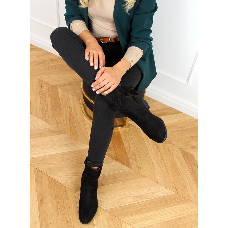 Ploché kozačky s třásněmi černé B0-330 Black černá 1