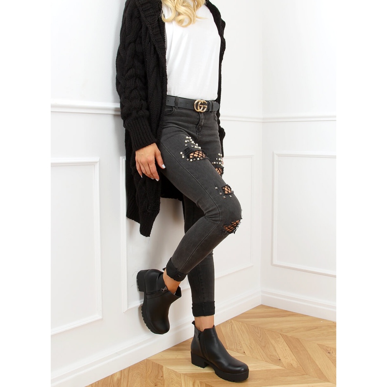 Černé boty se silnou podrážkou 9B1053 Černá 2 Černé boty se silnou podrážkou 9B1053 Černá 2