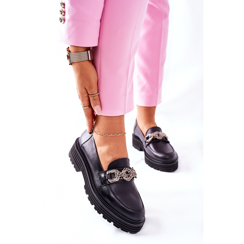 Dámské mokasíny Kožené mokasíny černé Laura Messi 2383 černá 2