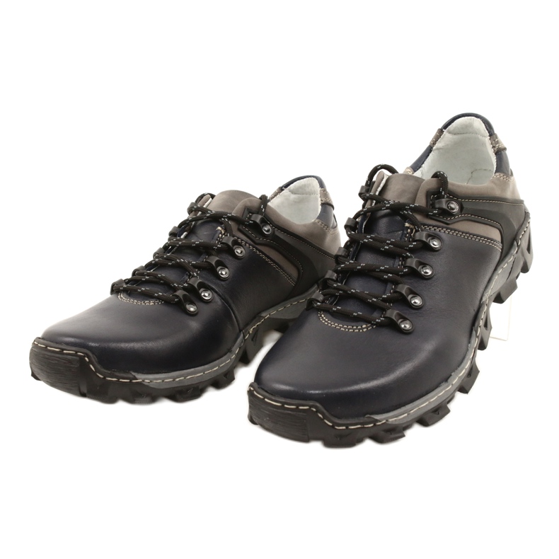 Bednarek Polish Shoes Pánská kožená turistická obuv 116 námořnická modrá šedá 2