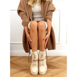 Vojenské béžové kozačky s řetízkem HB-106 PU / BÉŽOVÁ béžový 1