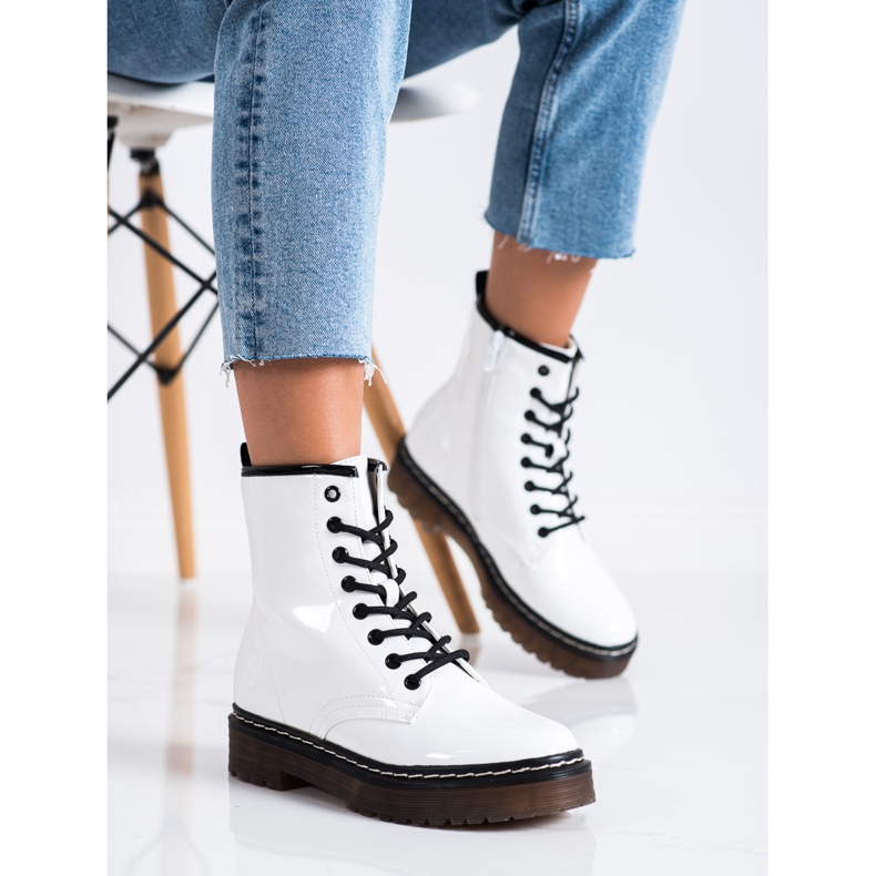 SHELOVET Bílé dělnické boty s kožešinou bílý 2