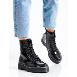 SHELOVET Černé dělnické boty s kožešinou černá 2