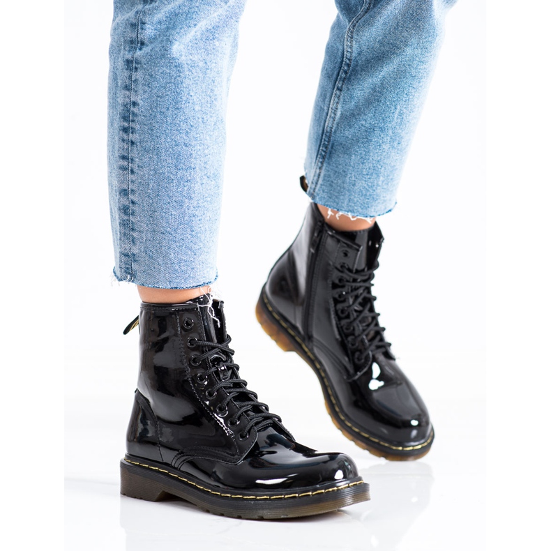 Queentina Módní lakované turistické boty černý 2