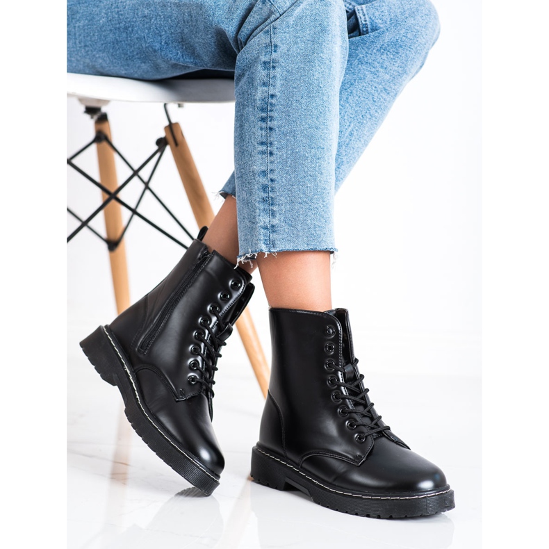 SHELOVET Módní šněrovací boty černý 2