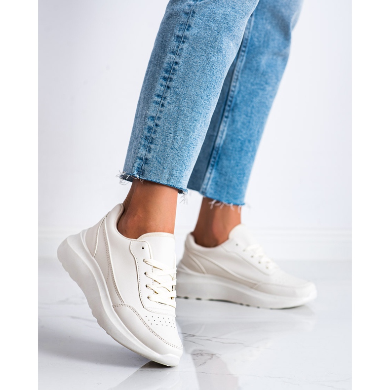 Ideal Shoes Pohodlné ekologické kožené tenisky béžový 2