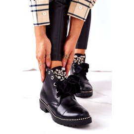PS1 Teplé boty s kovovými perlami, kamínky a stužkou Black Perla černá 3