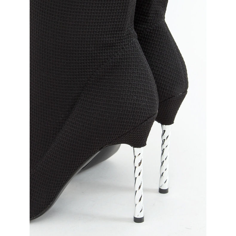 Černé kozačky nad kolena na ponožce na vysokém podpatku TM032 Black černá 1