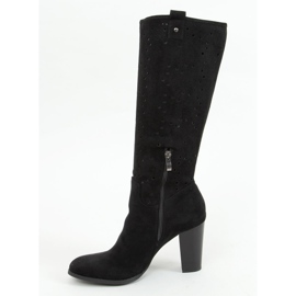 Prolamované černé boty na podpatku RT89956 Black černý 1