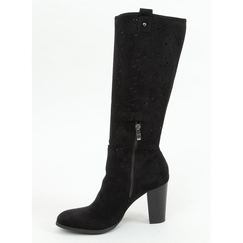 Prolamované černé boty na podpatku RT89956 Black černý 1
