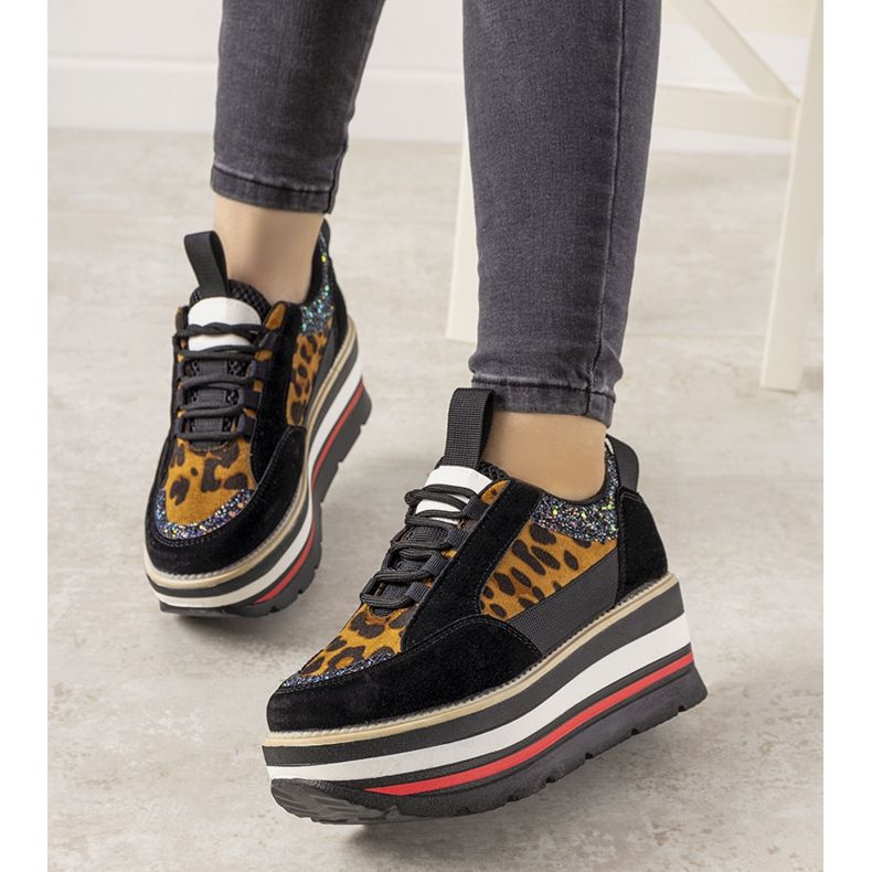 Černé tenisky s vysokou podrážkou Debbi hnědý černá 1 Černé tenisky s vysokou podrážkou Debbi hnědý černá 1