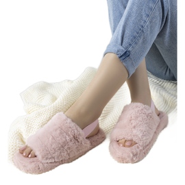 Růžové dámské pantofle s gumičkou a kožešinou Fierro růžový 1