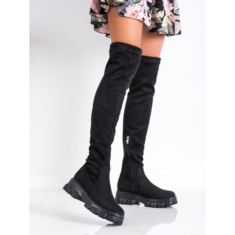 SHELOVET Boty na semišové platformě černý 2