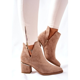 PS1 Dámské semišové kozačky s výřezy Khaki Noel 1