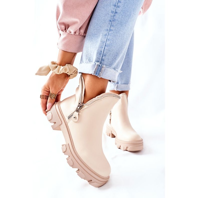 FI1 Dámské kotníkové boty s výřezy v béžovém rytmu béžový 1