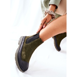 Dámské kozačky Chelsea boty Kožený semiš Big Star II274355 Khaki zelený 2