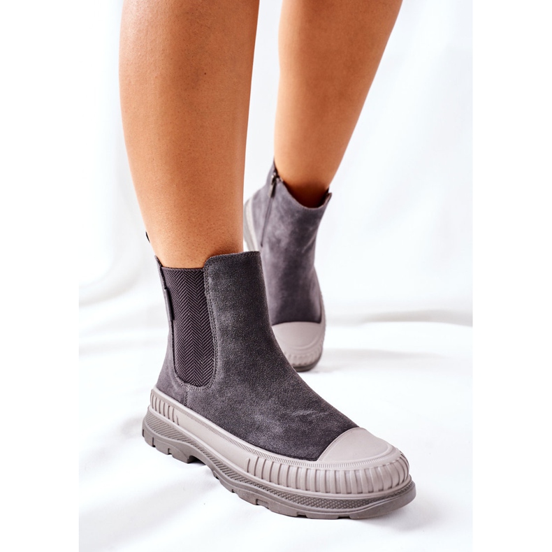 Dámské kozačky Chelsea boty Kožený semiš Big Star II274353 Šedá 2 Dámské kozačky Chelsea boty Kožený semiš Big Star II274353 Šedá 2