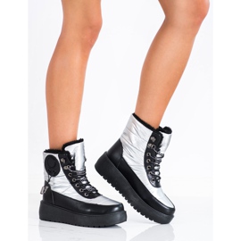 SHELOVET Stříbrné sněhové boty na plošině bílý černá 1