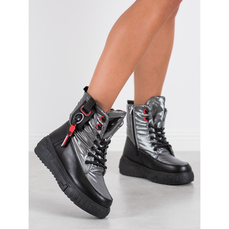 Seastar Teplé sněhové boty na plošině černá stříbrný šedá 1 Seastar Teplé sněhové boty na plošině černá stříbrný šedá 1