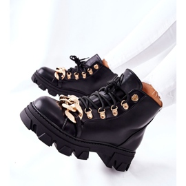 PS1 Dámské teplé trapperové boty s řetízkem Black Labri černá 1