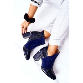 PA2 Dámské kožené boty na podpatku Navy Blue I Wish modrý 1