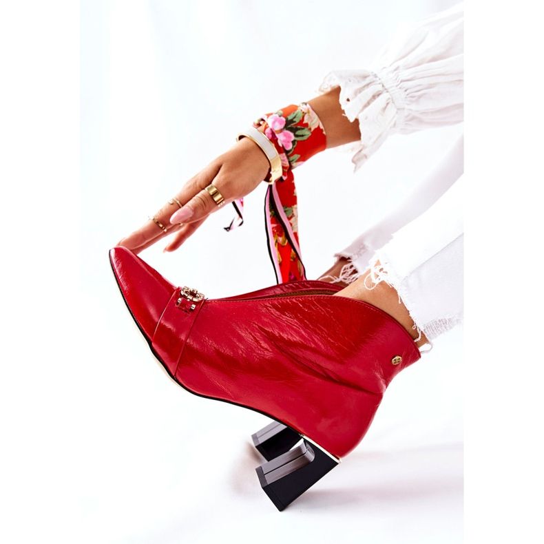 Kožené kozačky na sloupku Maciejka Red 05262-08 červený 2