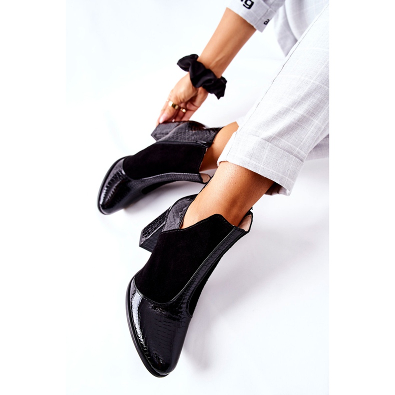 PA2 Dámské kožené boty na podpatku černé Přeji si černá 2