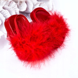 FR1 Dětské gumové pantofle s kožešinovým červeným Skylarem červené 3