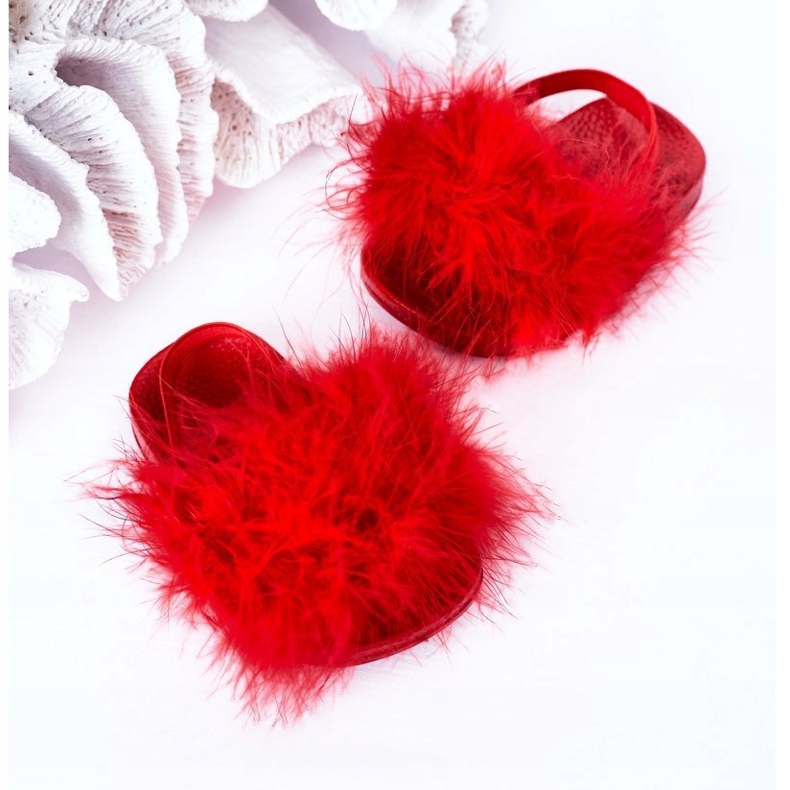 FR1 Dětské gumové pantofle s kožešinovým červeným Skylarem 1