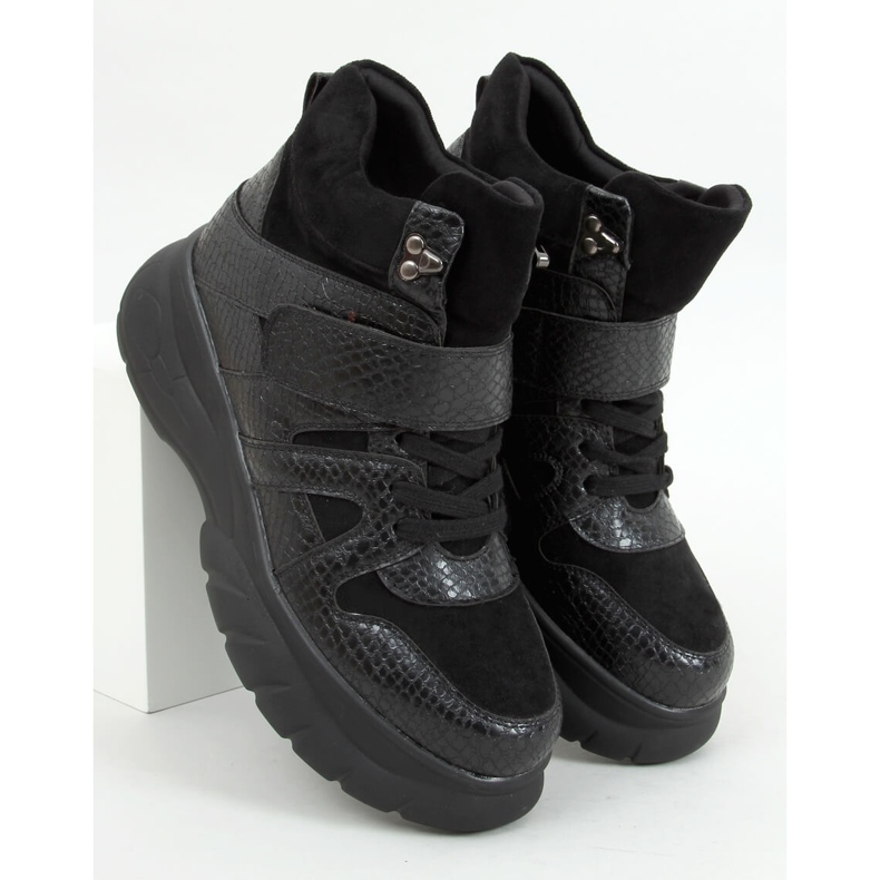 Boty na vysoké podrážce KL-771 Black černý 1