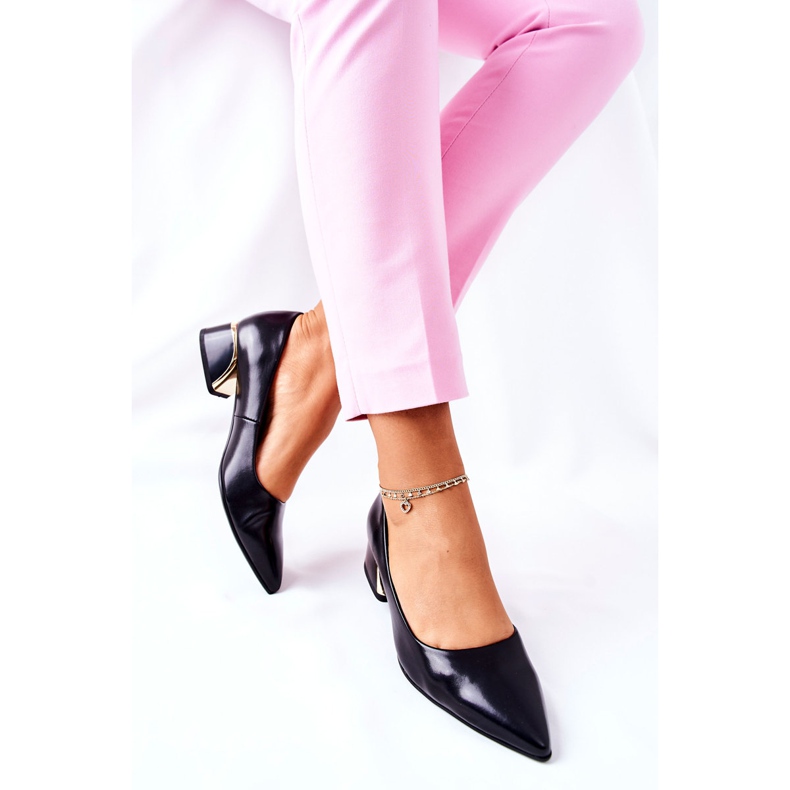 S.Barski Elegantní kožená čerpadla Black Samira černý 1