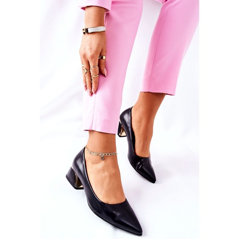 S.Barski Elegantní kožená čerpadla Black Samira černý 2