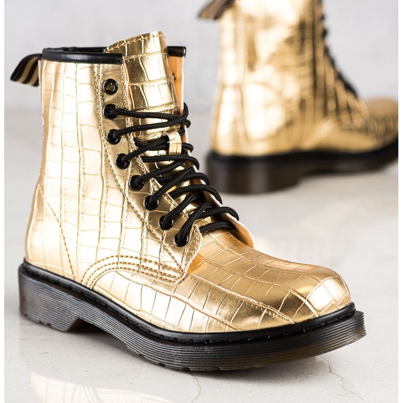 Sweet Shoes Zlaté kozačky s eko kůží zlatý 1