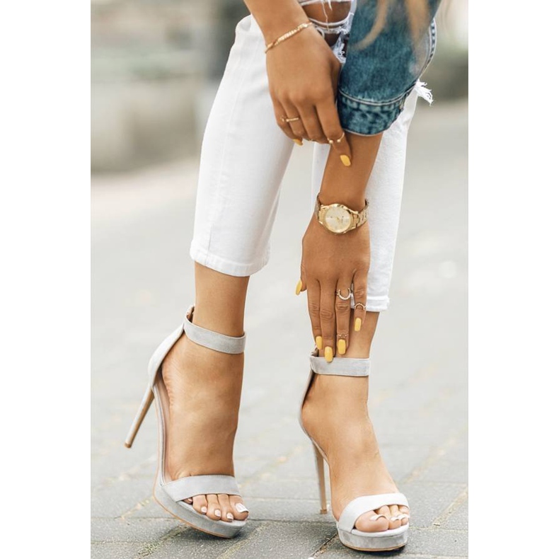 Šedé sandály na vysokém podpatku Be My Baby růžový 1