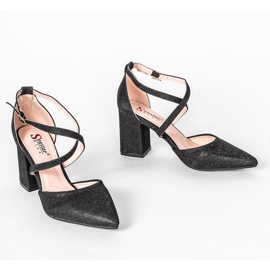 Černé lodičky na sloupku Shine černá stříbrný 1 Černé lodičky na sloupku Shine černá stříbrný 1