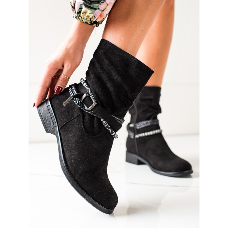 Anesia Paris Semišové kozačky s ozdobnými pruhy černá 2