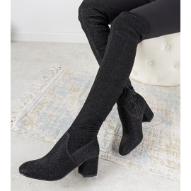 Černé lesklé boty přes koleno Uta černá stříbrný 1