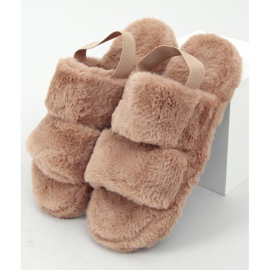Dámské kožešinové pantofle tmavě béžové N-92 hnědý 1