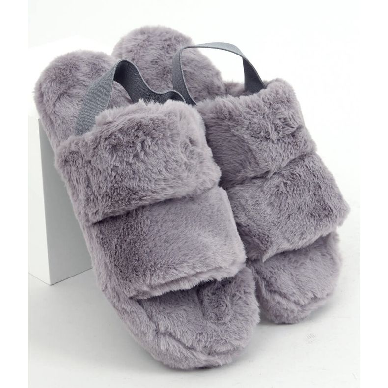 Šedé dámské kožešinové pantofle N-92 Grey šedá 1