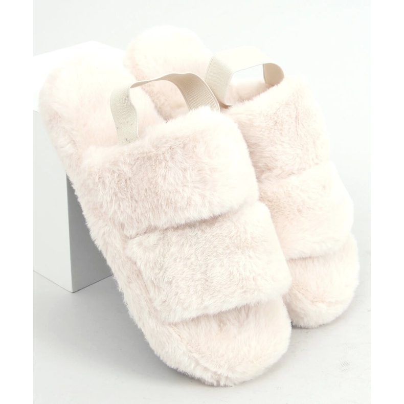 Dámské pantofle krémové kožešiny N-92 Béžová béžový ecru 1