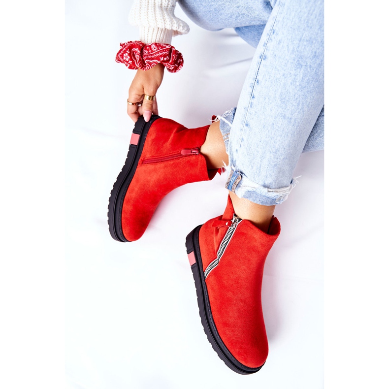 PS1 Suede Booties Boty Jodhpur na platformě Red Nessa červený 1
