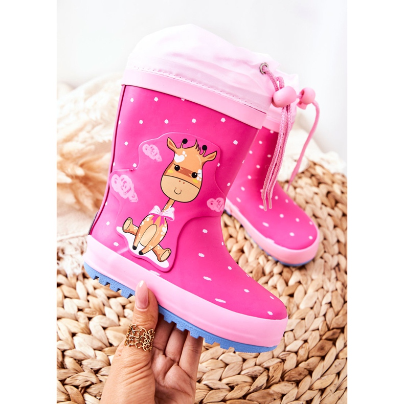 Dětské gumové holínky do deště Fuchsia Glynnal Giraffe růžový 1 Dětské gumové holínky do deště Fuchsia Glynnal Giraffe růžový 1