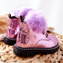 PA1 Teplé dětské boty s kožešinou Violet Rosea fialová 2