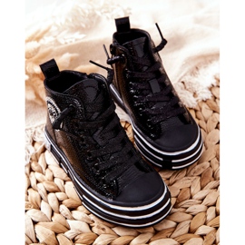 PA1 Dětské tenisky lakované vysoké se zapínáním na zip Evia černé barvy černá 1