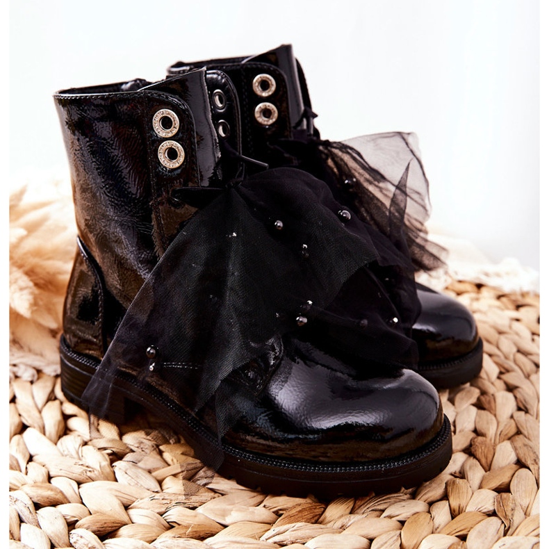 S.Barski Dětské černé teplé lakované boty Semissa černá 1