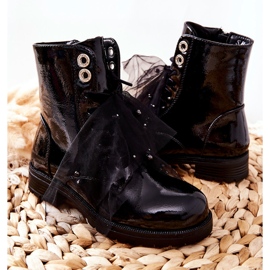 S.Barski Dětské černé teplé lakované boty Semissa černý 2